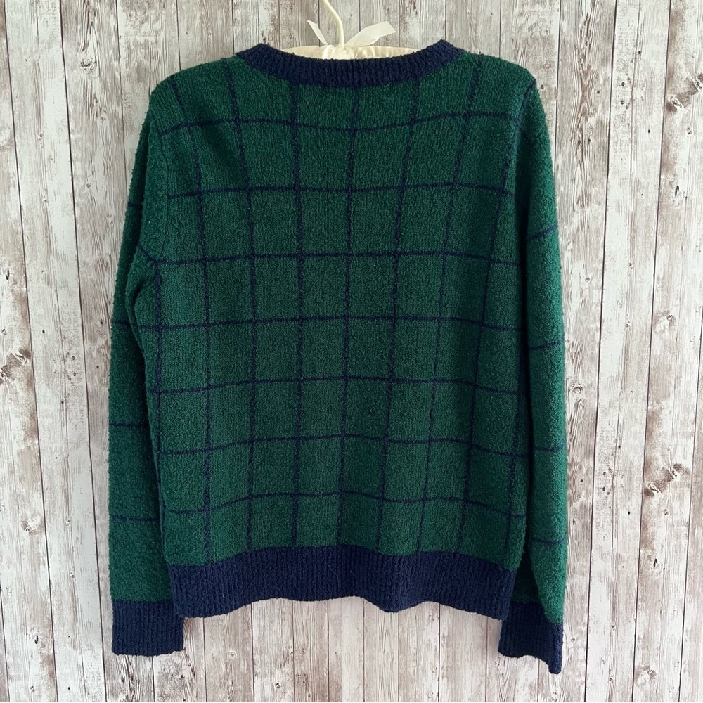 Segue Vintage Boucle Green and Navy Plaid Cardigan Preppy Classic Kennedy Medium - Picture 2 of 4